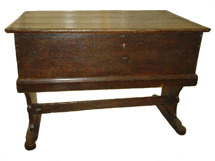 English early sixteenth century oak planked decorated counter table