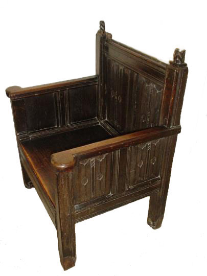 English fifteenth century oak linenfold panelled armed chair formerly animalier footed