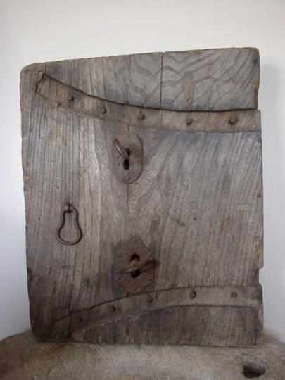 English medieval chancel wall aumbry door complete with original locks and keys