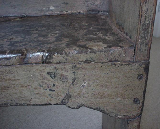 English early sixteenth century oak and elm painted bench