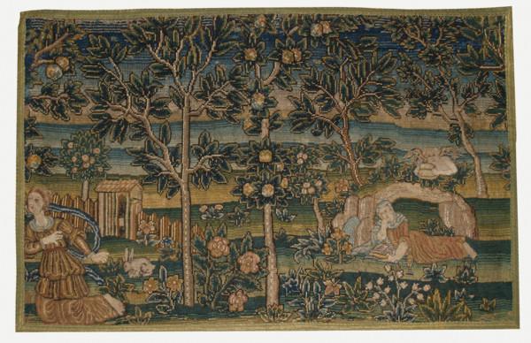 English late sixteenth century Elizabethan needlework of the Annunciation